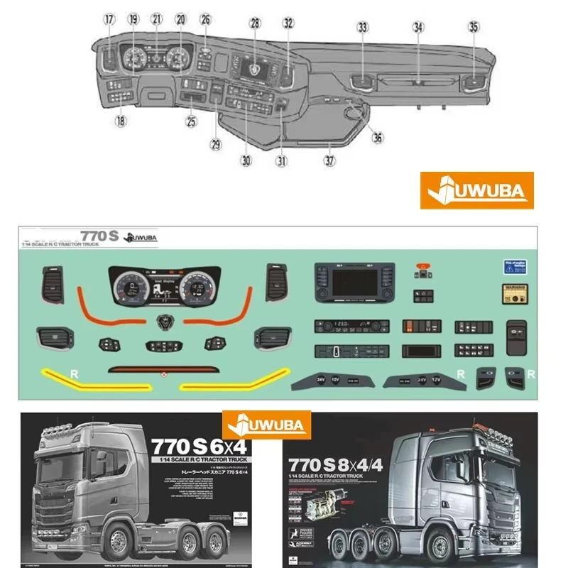 770S 1:14th RC Truck Dashboard Sticker For Tamiya 1/14 RC Tractor Truck Tipper 770S Series 56368 56371 56379 4x2 6x4 8x4 Parts