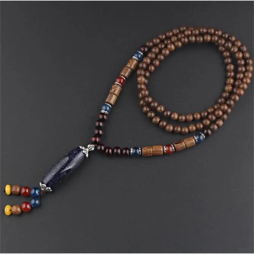 Vintage Handmade Party Ethnic Jewelry Nepal  Horn Fish Pendant Mala Wood Bead Buddhist