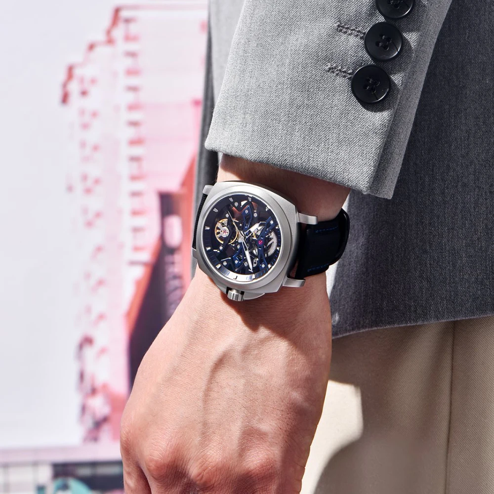 PAGANI DESIGN Orologio sportivo meccanico automatico da uomo Orologio da uomo quadrato in pelle di moda impermeabile luminoso regalo per festival + scatola