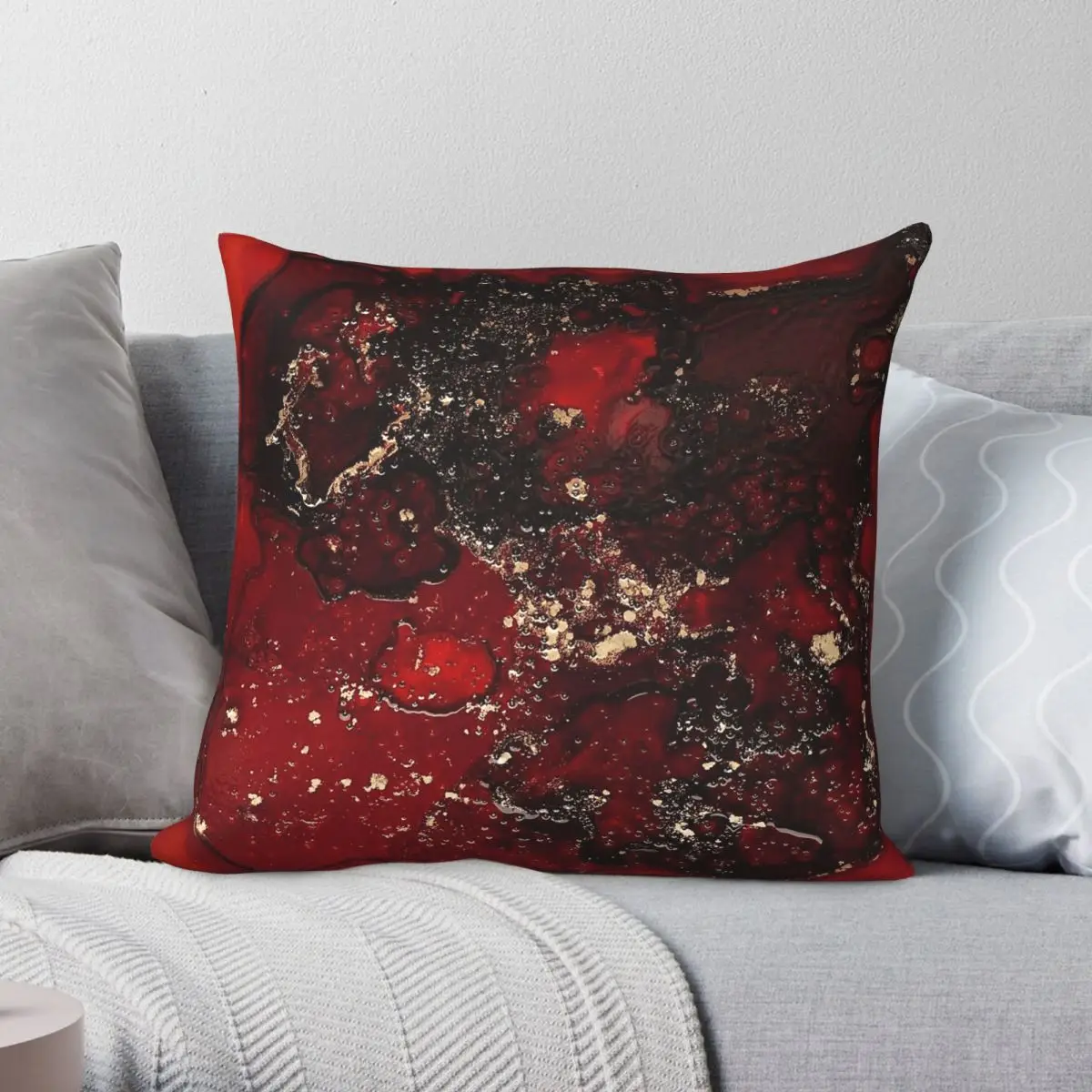 Red Mocha Meets Gold Pillowcase Polyester Linen Velvet Printed Zip Decor Pillow Case Home Cushion Case