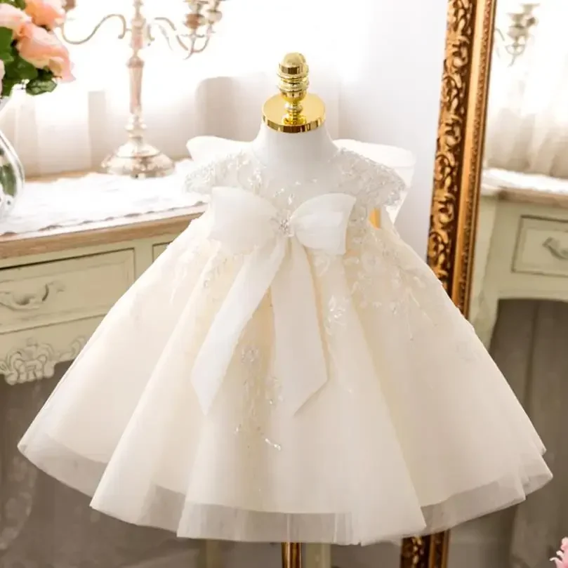 White Flower Girl Dress for Wedding Baby Baptism Sequin Tulle Birthday Clothing Party Evening Gown kids Pageant dress for Prom