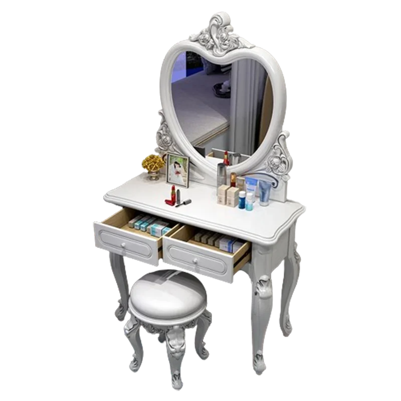 Wood Heart Dressing Table Vanity Organizer Storage Mirror Dressing Table Lights Texture Coiffeuse Bedroom Furniture