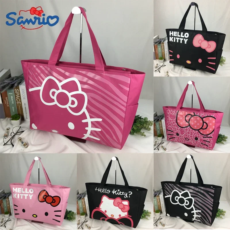 Torba Sanrio Hello Kitty Cartoon Anime torba na ramię duża pojemność torebka brezentowa dziewczynek zakupy na co dzień torby plażowe