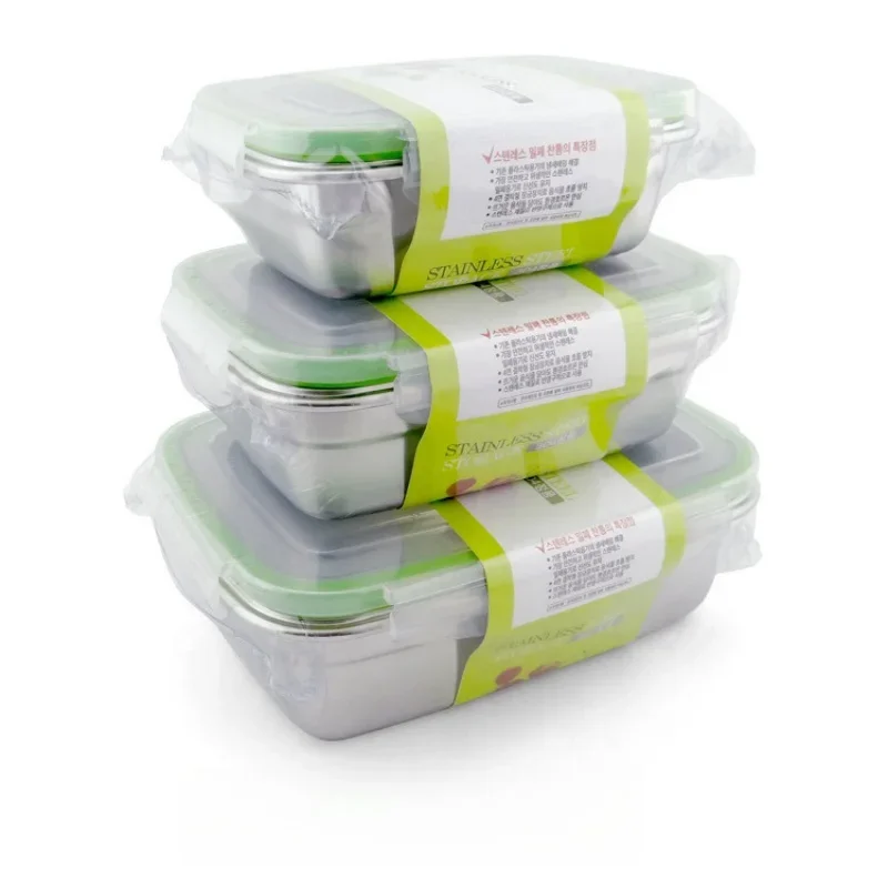 304 Stainless Steel Fresh-keeping Box Sealed Leak Proof Lunch Box Fruit Box with Lid Dumpling Container Refrigerated Storage Box