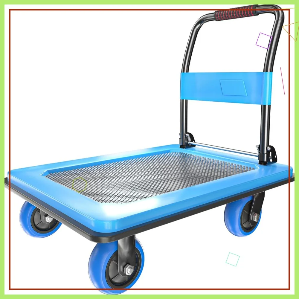 

Сверхмощный грузовик-платформа емкостью 1100 фунтов, 5-дюймовые поворотные колеса, складная конструкция для загрузки и хранения вещей