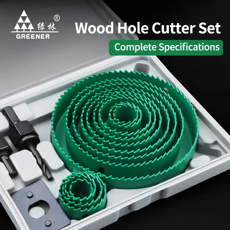 GREENERY 19-127mm Hole Saw Cutting Kit Set for Wood Drywall Particle Board Drilling Woodworking Tools with Storage Case