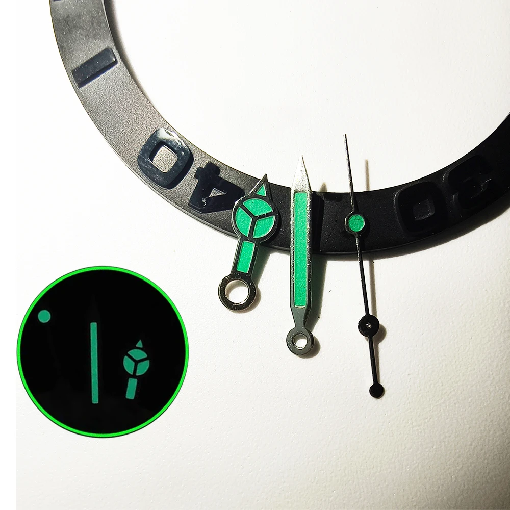 NH35 Watch Hands for NH36 4R 7S Movement High Quality Black Border Needle 7.75*12*12.5mm Green Luminous Diving Watches Pointers