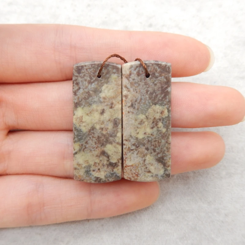 2PCS Mushroom Jasper Rectangular Pendant Pair – Cloud-Like Earthy Gemstone Jewelry Components 34x14x4mm-8.1g