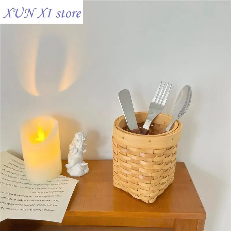 

New Wood Woven Storage Basket Durable Storage Box Simple Desktop Cosmetic Jewelry Organizer Pen Holder Sundries Baskets Decor