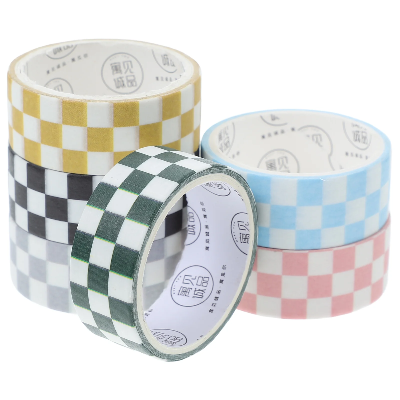 6 Rolls Journal Tape Scrapbooking Supplies Checkered Decor Stationery Colored Stickers Adhesive Washi DIY Tapes