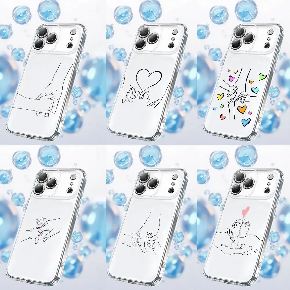 

Moma Daughter Son Father Hands Mother Phone Case For iPhone 17,16,15,14,13,12,11 Plus,Pro,Max,Plus,E,SE4,Air,Mini Transparent