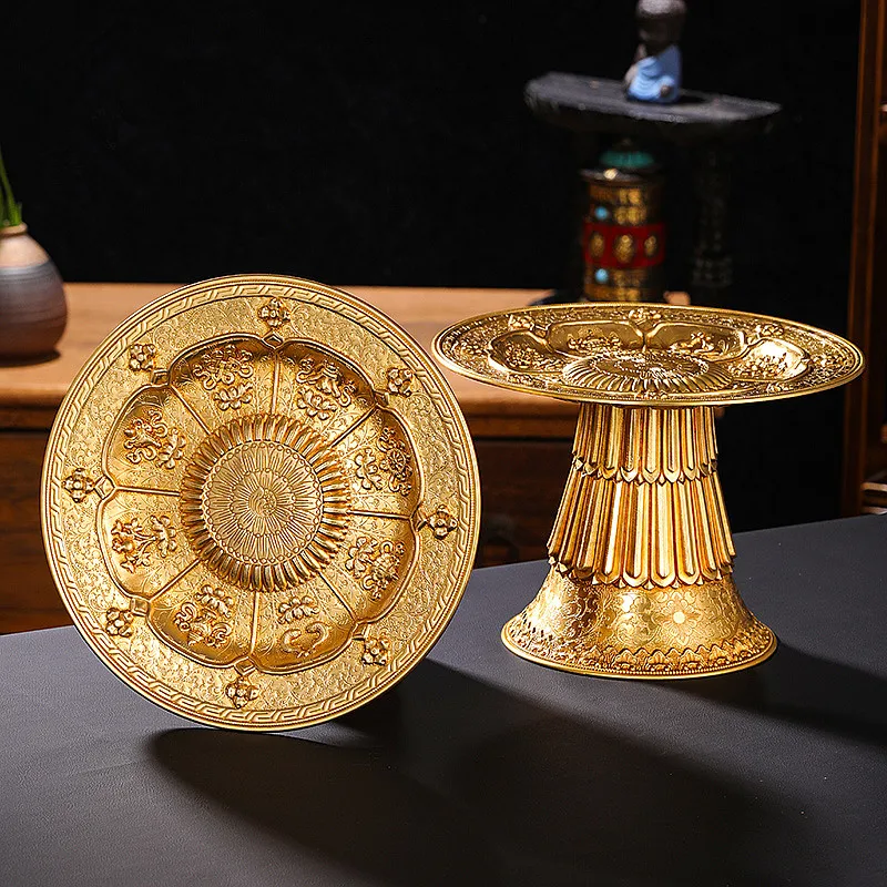 

19cm Pure Copper Buddhist Carving Eight Auspicious Manza Decorate Sacrificed Putting Plate/Tray Craft