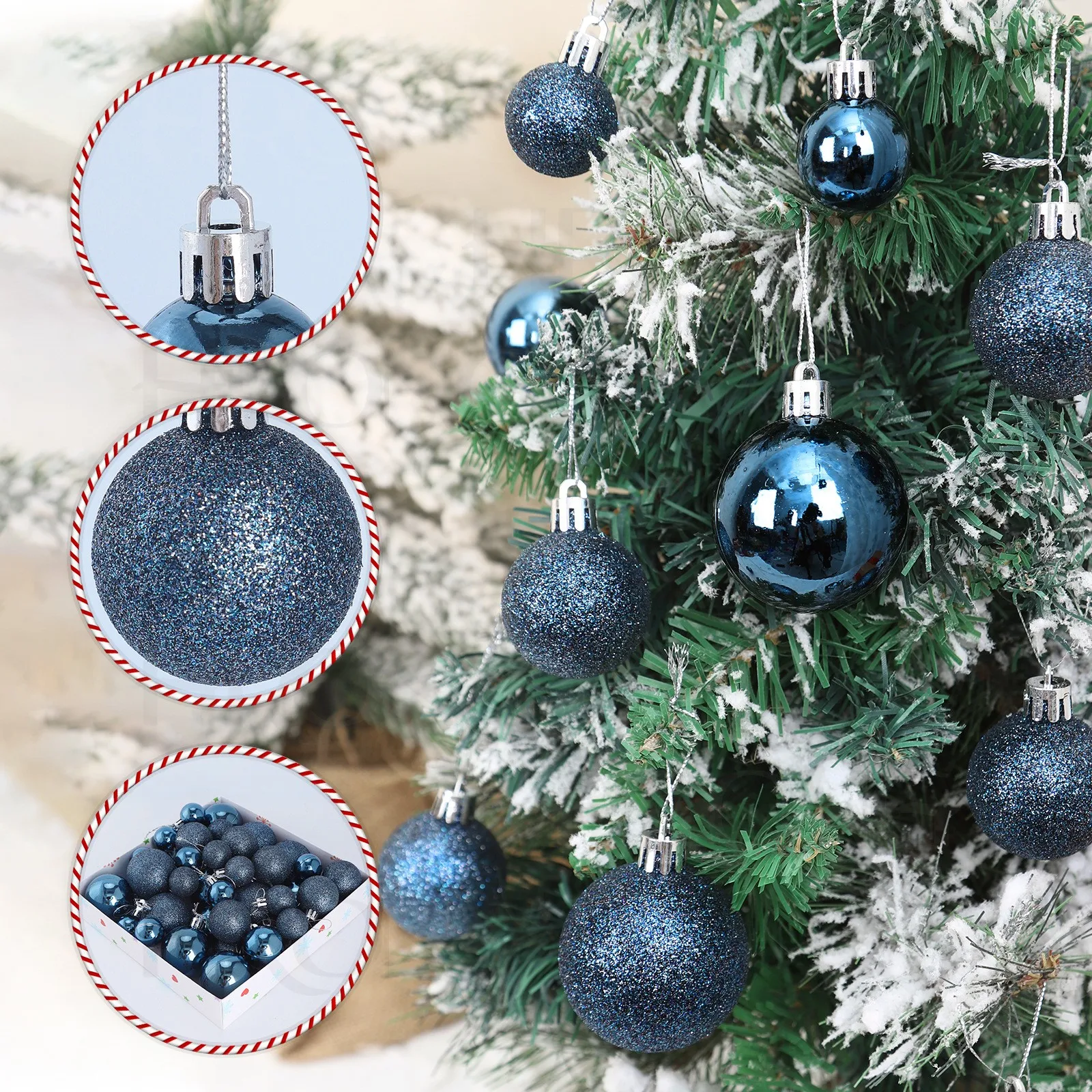 

44PCS Gold Christmas Ornaments Set: Elegant Matte & Glitter Baubles For Holiday Christmas Ball Ornaments Tree Decorative