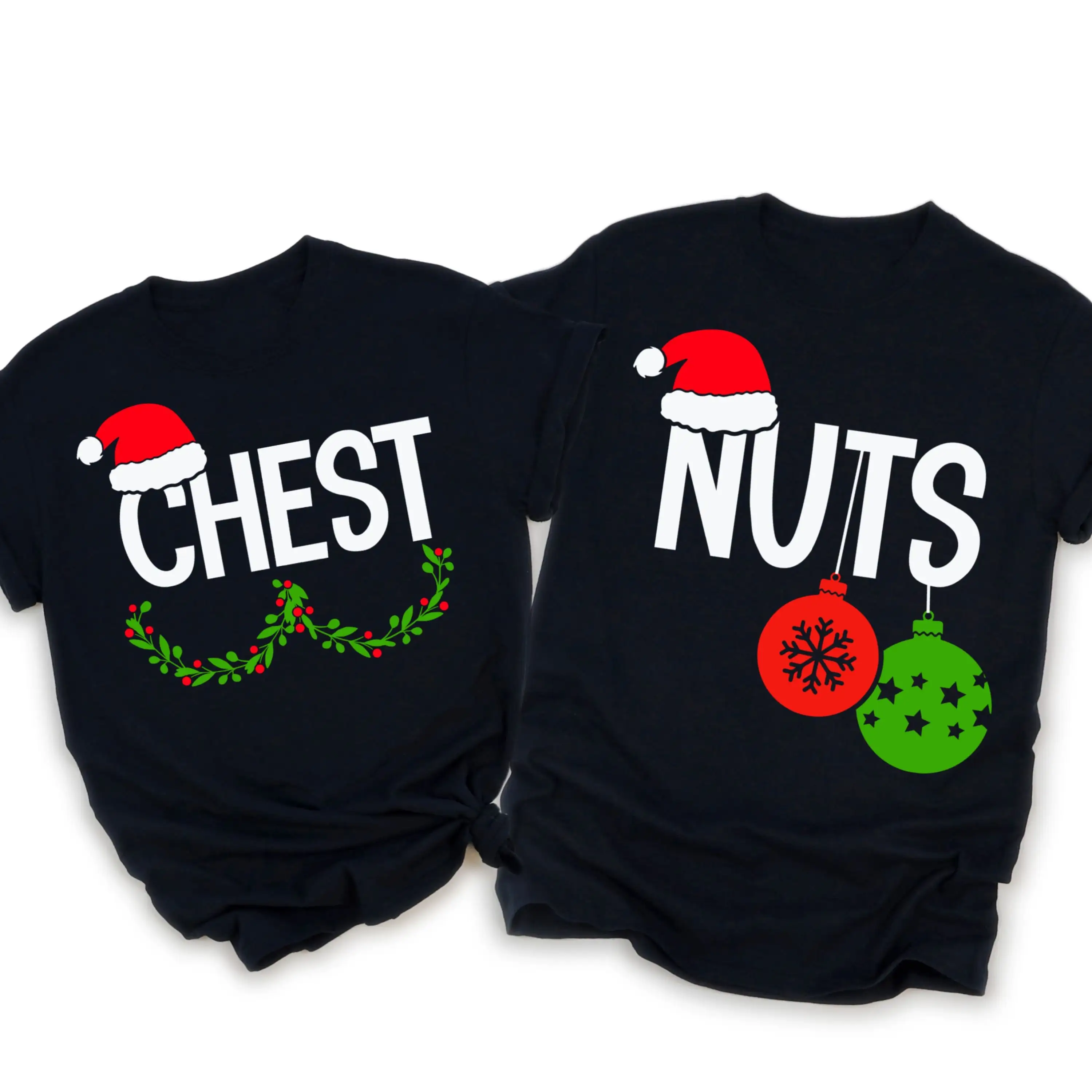 Couples Matching Christmas Sweatshirt Funny Chest Nuts Santa Hat Mistletoe Red Green Crew Neck Long Sleeve Xmas Party Gift