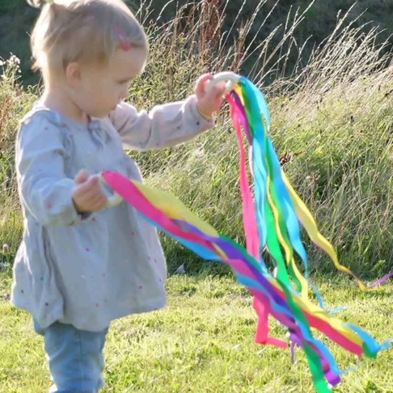 12PCS/6PCS Creative Hand Ribbon Kite For Kids Rainbow Rhythmic Gymnastics Ribbon Montessori Sensory Toys Birthday Party Favors