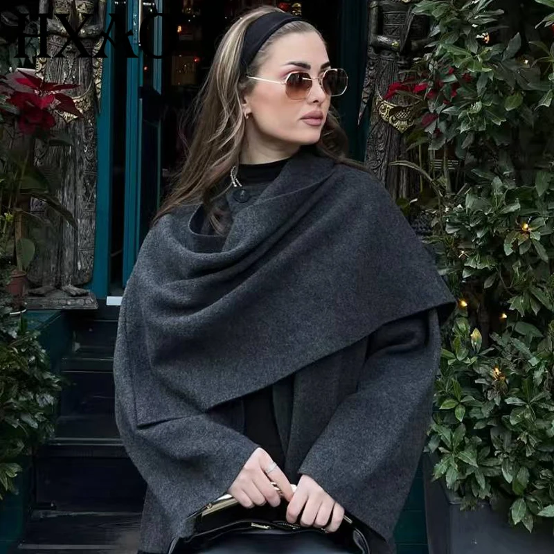 

HXAO Cloak Knit Cardigan Women's Jackets Fashion New In Coats & Jackets Long Sleeve Tops Asymmetric Scarf Crop Cape Outerwears