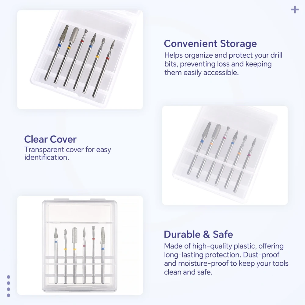 6 ثقوب شفافة مسمار لقمة ثقب صندوق تخزين مانيكير قاطعة المطحنة حامل مسمار الحفر عرض موقف عرض الرف أدوات الأظافر