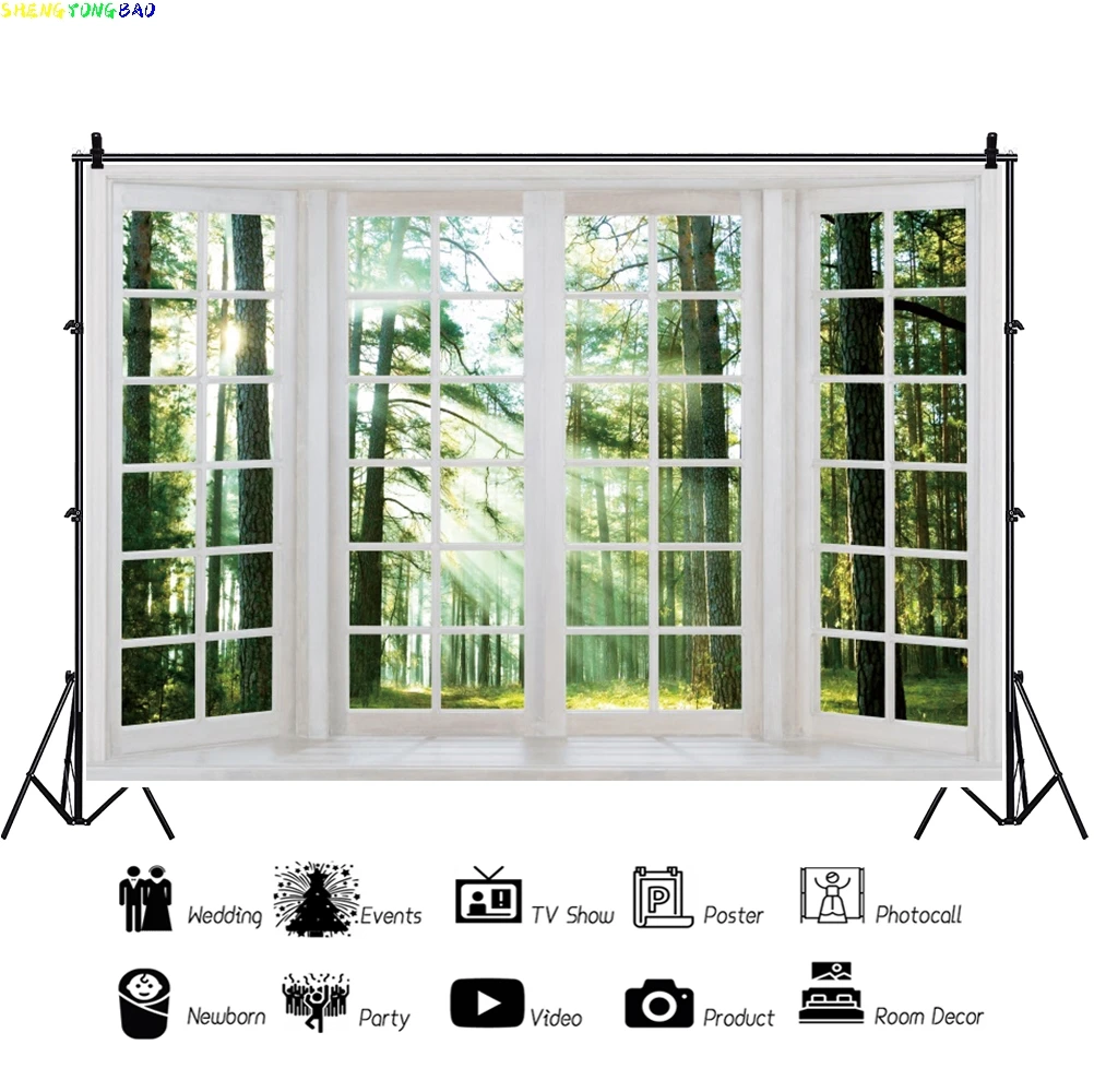 Spring Summer Window Natural Scenic Photography Backdrops Forest Sunshine Printed Photographic Background Photo Studio Photozone