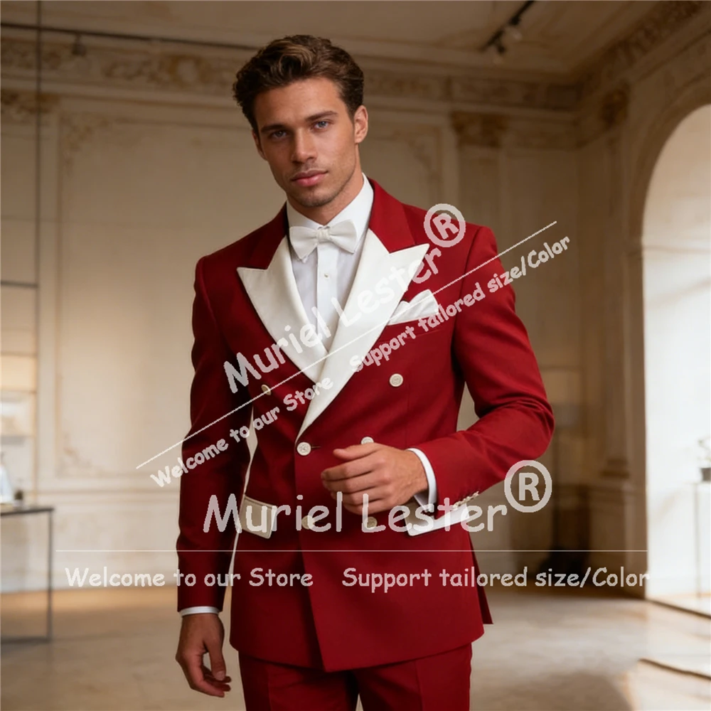 

Unique Design Suits Men Double Breasted Jacket Pants 2 Piece Sets Groom Formal Wear Wedding Tuxedos White Babel Prom Blazers
