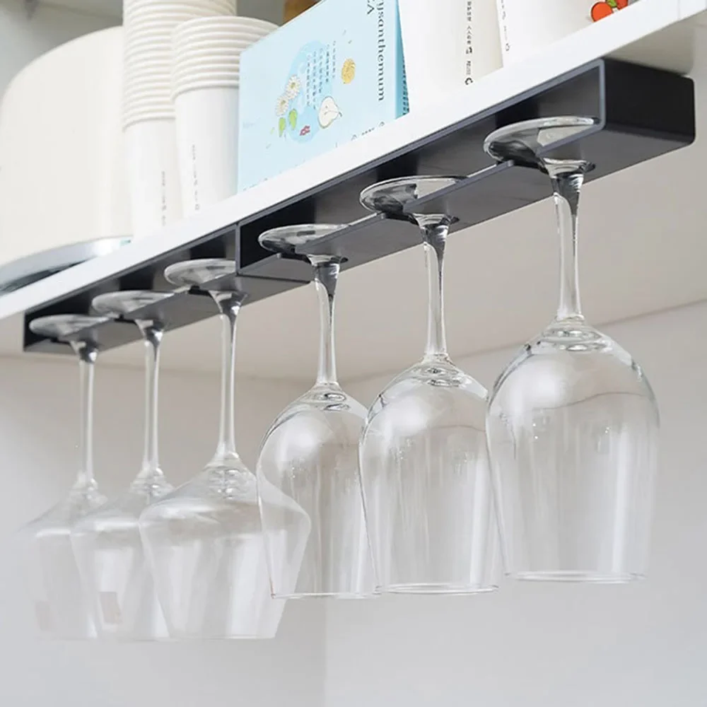 No Drilling Required Hanging Wine Glass Rack Under Cabinet For Home Kitchen Living Room Upside Down Drainer Red Wine GlassHolder