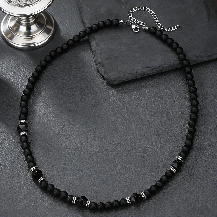 Stylish Cool 6mm Matte Stone Beads Men Necklalce 3 Styles Punk Short Collar Homme Jewelry Valentine Day Perfect Gift For Husband