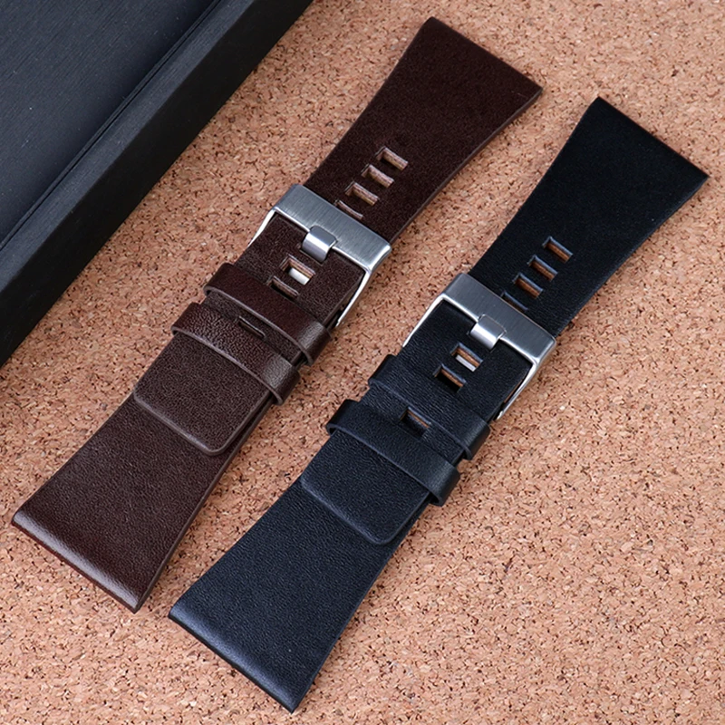 26MM 28MM 30MM 32MM For Diesel Watchbands Men\'s Wrist Large Size Watch Bands POlice  Black Brown Genuine Calf Hide Leather Strap