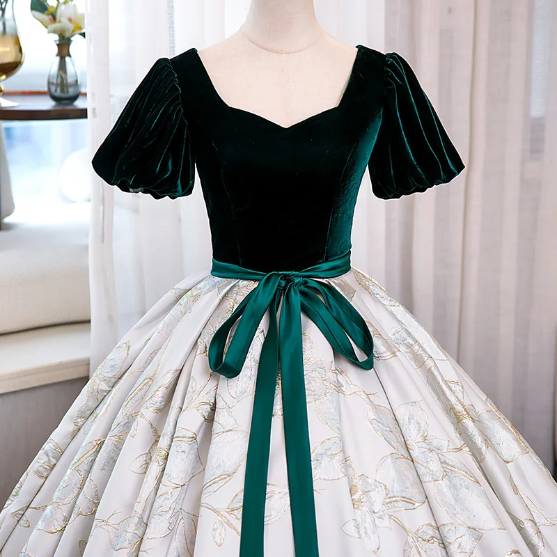 Temperament Fluffy Dress Evening Gown With Floral Patchwork High-end Performance Costume Dress Customized