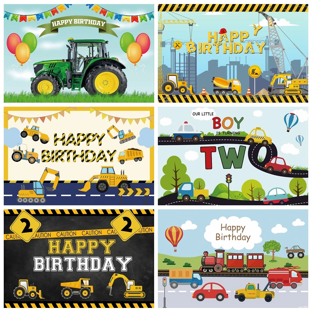 

Construction Team Background Photography Baby Birthday Party Excavator Car Traffic Photographic Backdrop Decoration Photo Studio