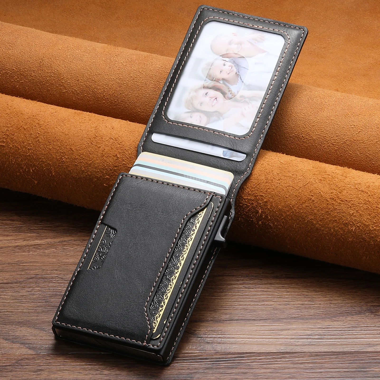 SUTENI Kartensteckplatz, Brieftasche, Flip-Cover, Kartenbox aus Kunstleder, drückt den Knopf automatisch die Karte aus – Detail 3
