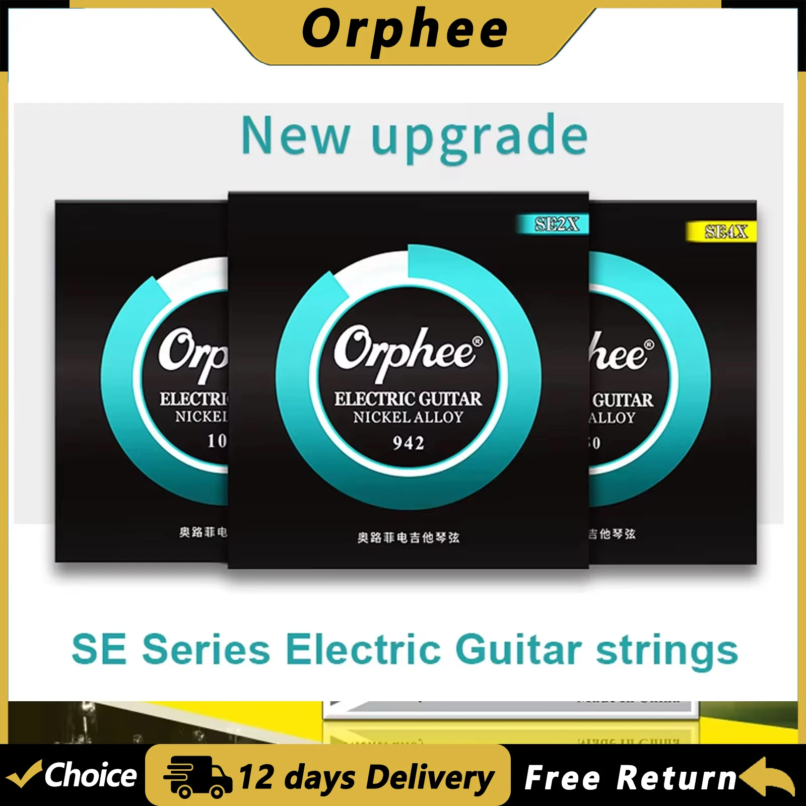 Orphee QE E-Gitarrensaiten, Sechskantkern aus Kohlenstoffstahl, Saiten aus Nickellegierung, Gitarrenteile und Zubehör