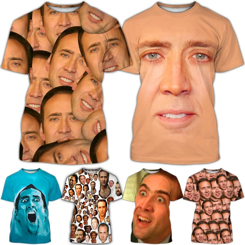 New Pop 3D Actor Nicolas Cage Printing T Shirt Children Fashion Streetwear Tee Shirts Funny Short Sleeves Quick Dry Clothing Tee