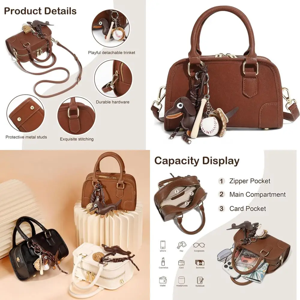 

Women's Leather Crossbody Bags with Top Handle, Cute Pendant, Adjustable Strap, and Long Tail Keyword