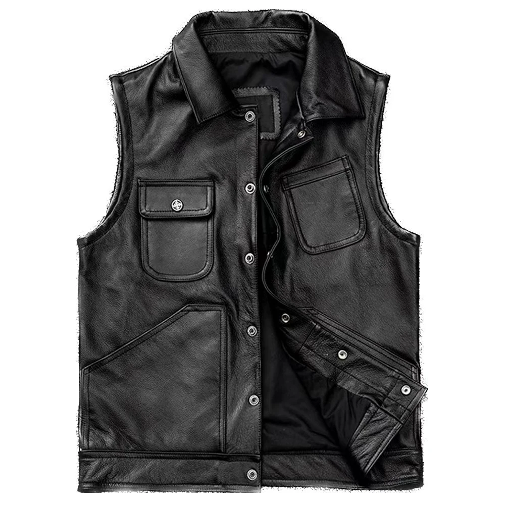 

Top layer Cow Leather Men's Vest Coat Sleeveless Cowhide Leather Jacket Vests Motorcycle Mans Waistcoat Weskit American Style