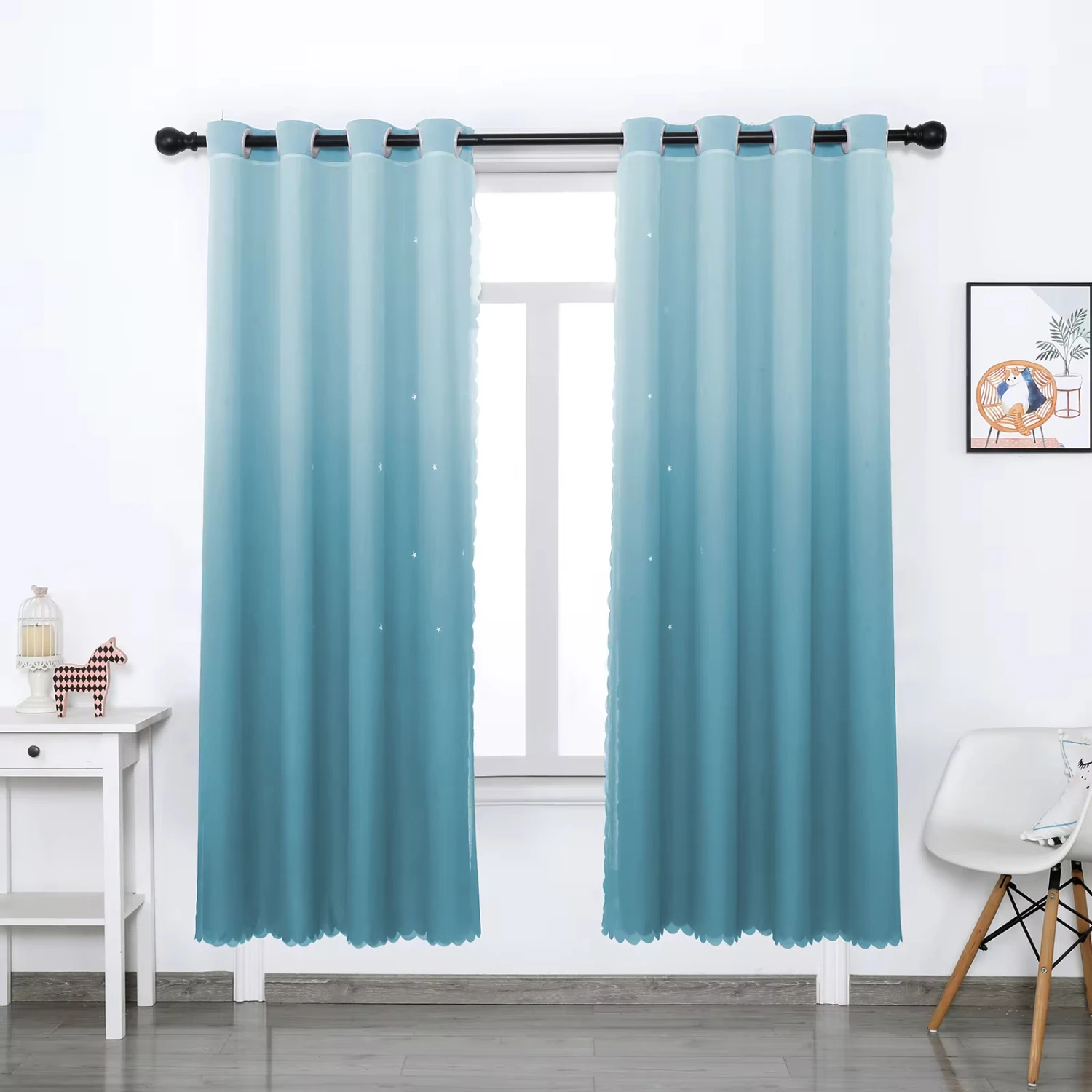 

Blue 52 in. W x 96 in. L Room Darkening Curtains Monochrome Gradient Curtains Room (2 Panels)