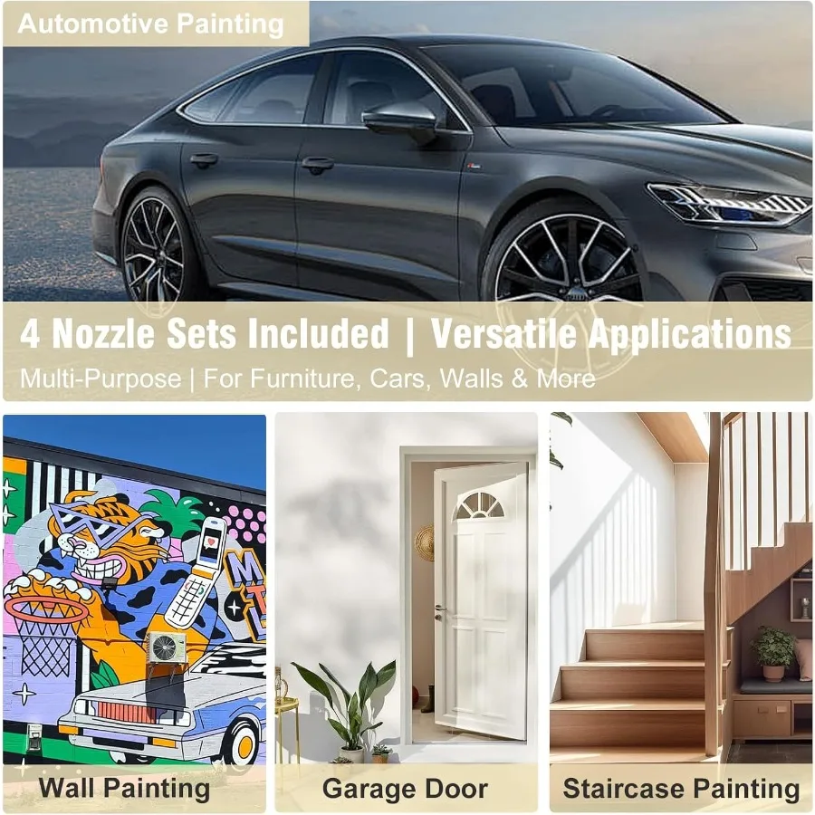 R500 LVLPスプレーガン、1.3、1.5、1.7、2.0mmノズルとエアレギュレーター付き、自動車塗装、住宅改修、家具コーティング用