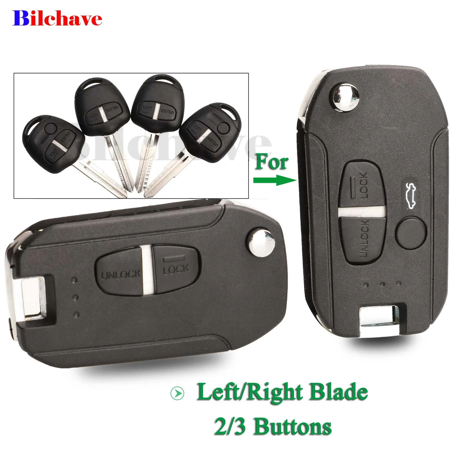 

jingyuqin 10pcs Modified For Mitsubishi Pajero Fob Flip Remote Car Key Shell Case 2/3 Buttons With Left/Right Uncut Blade