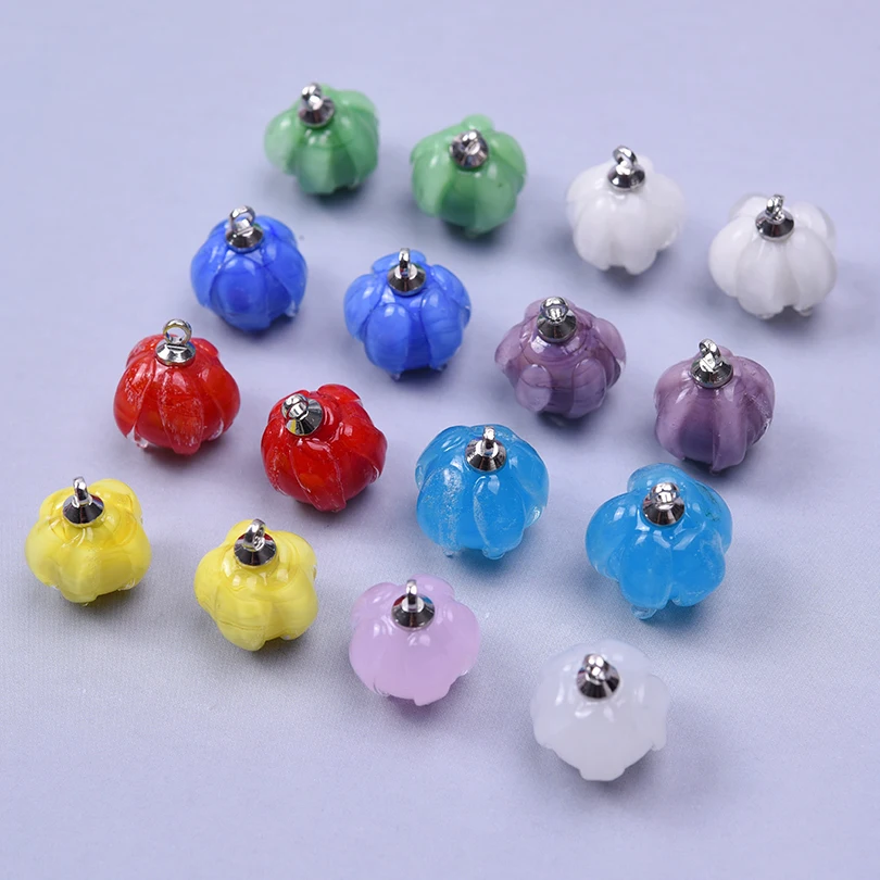 9Pcs/Lot Mix Colors Glass Round Flower Bud Beads Beads Assorted Bell Orchid Charms Diy Women Earrings Material Jewelry Making