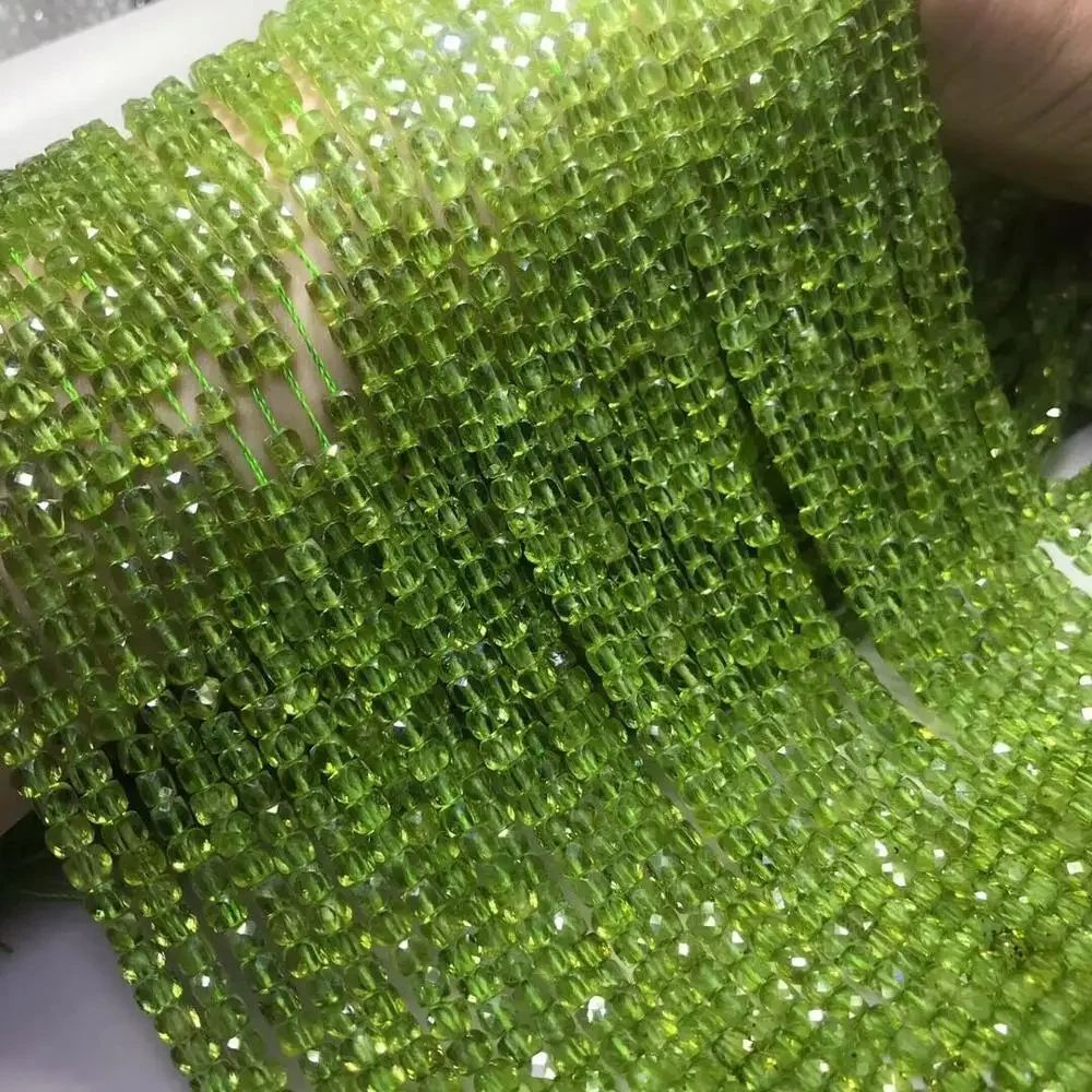 

New Peridot Green Square Faceted 2.5mm for DIY Jewelry Making Fashion Charm Elastic Loose Beads Nature Gemstone