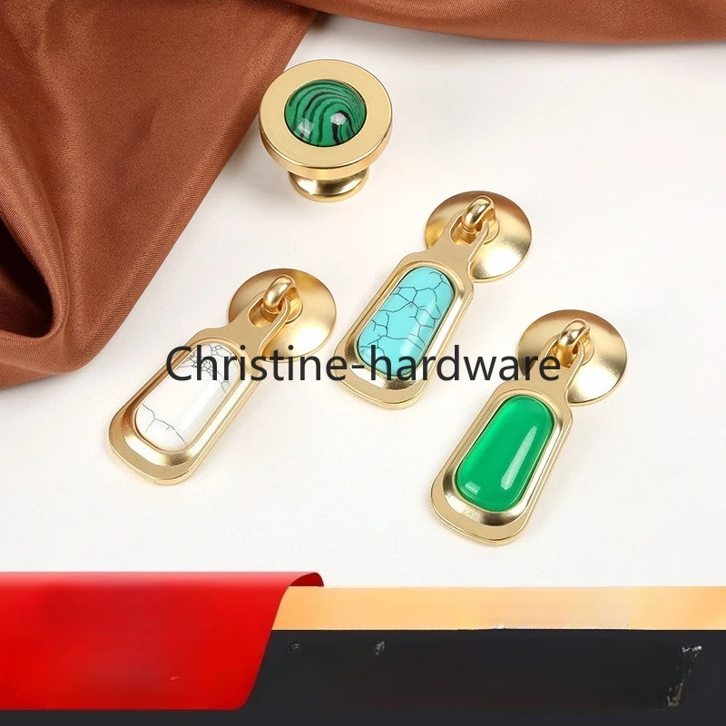 Antique Brass Cabinet Handle,Single Hole Vintage Copper Pull Knob for Furniture Drawer ，Chinese Style Jade Pendant Drawer Pull