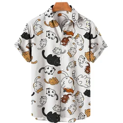 Gatinho-Homens de manga curta 3D Digital impresso Camisa Casual, único Breasted, solto, elegante, 5XL grande, 2024