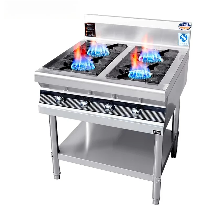 Commercial Kitchen Equipment  4 Burners Stainless Steel Gas Stove With an Under Shelf Factory Price