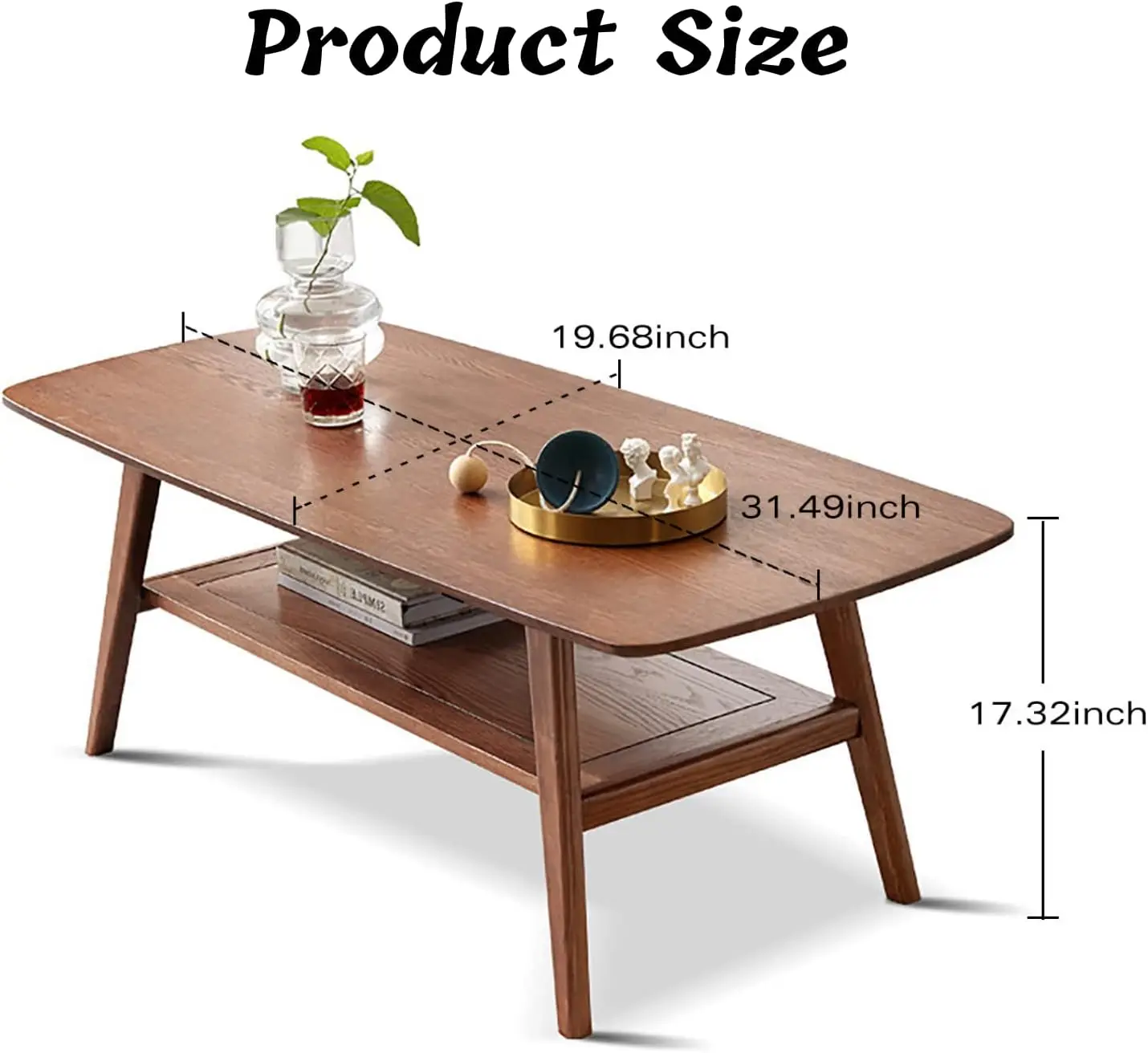 2-Tier Solid Oak Wood Coffee Table - Practical Center Table with Double Storage for Small Apartments, Living Rooms,