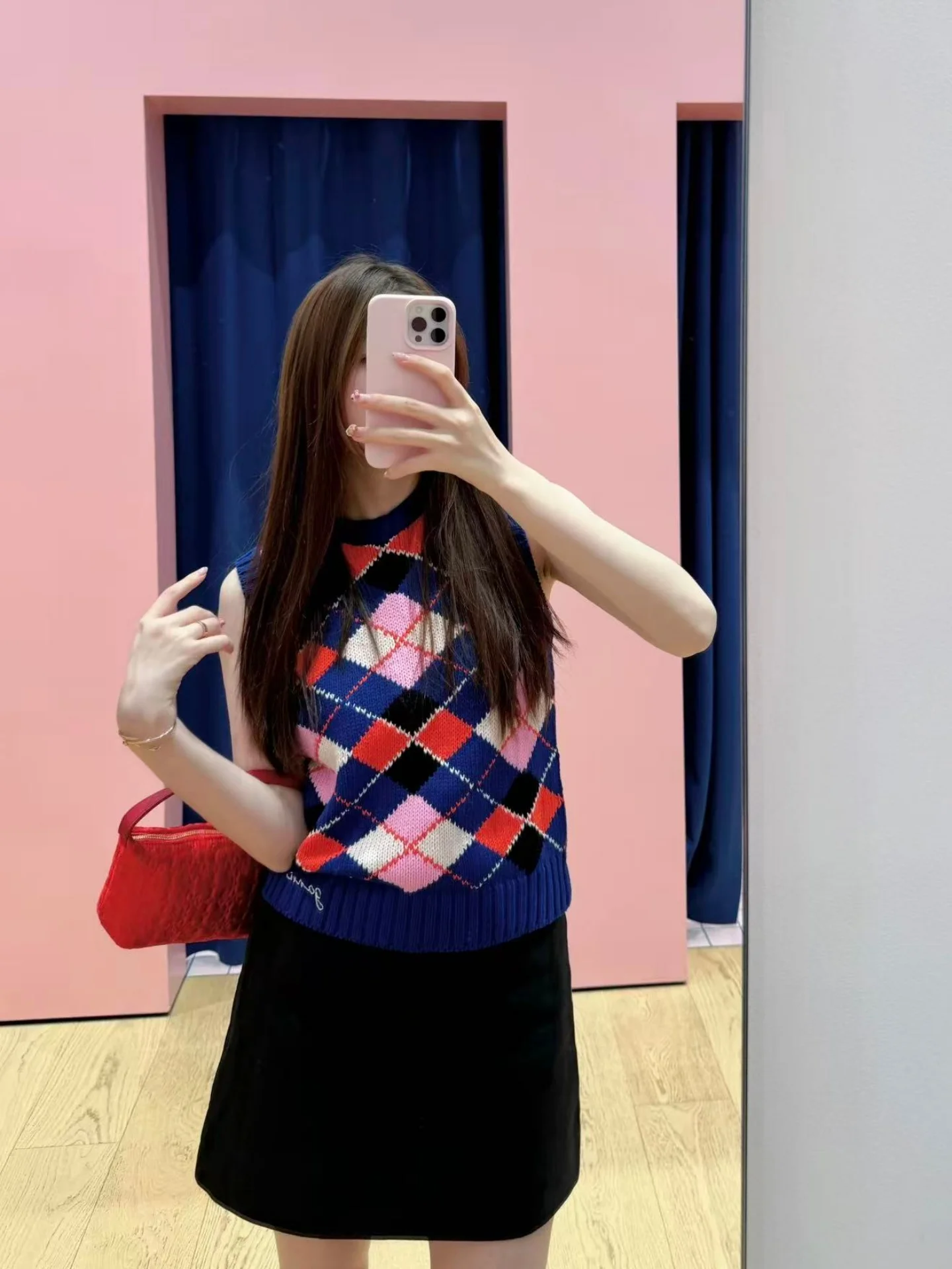 

Модный молодежный вязаный жилет с вышивкой и ромбовидным узором для женщин, кардиган для повседневной носки