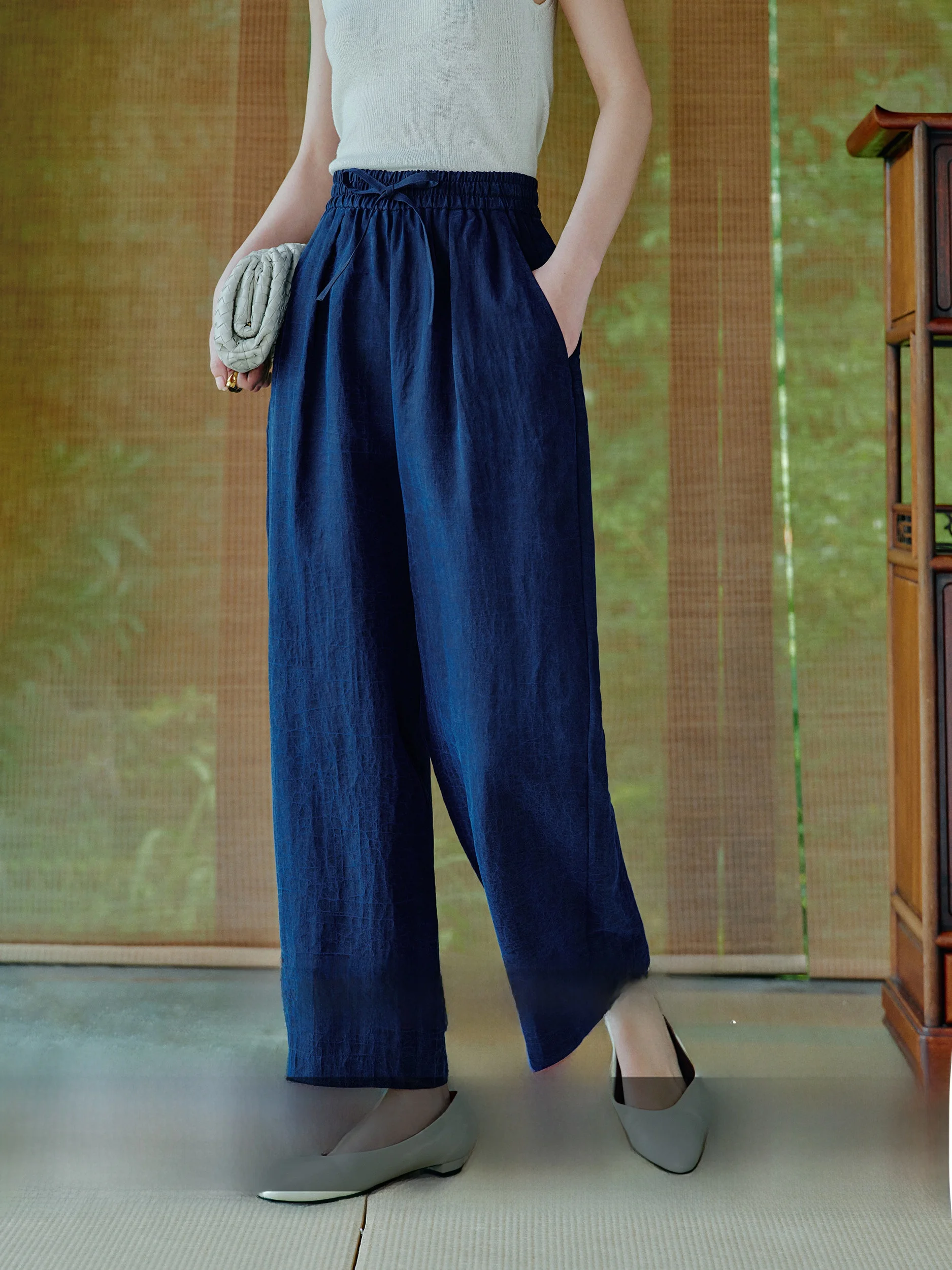 

Новые женские летние повседневные брюки CA Oriental Beau 6A из шелка Xiangyun с высокой талией, прямые, широкие штанины, в китайском стиле