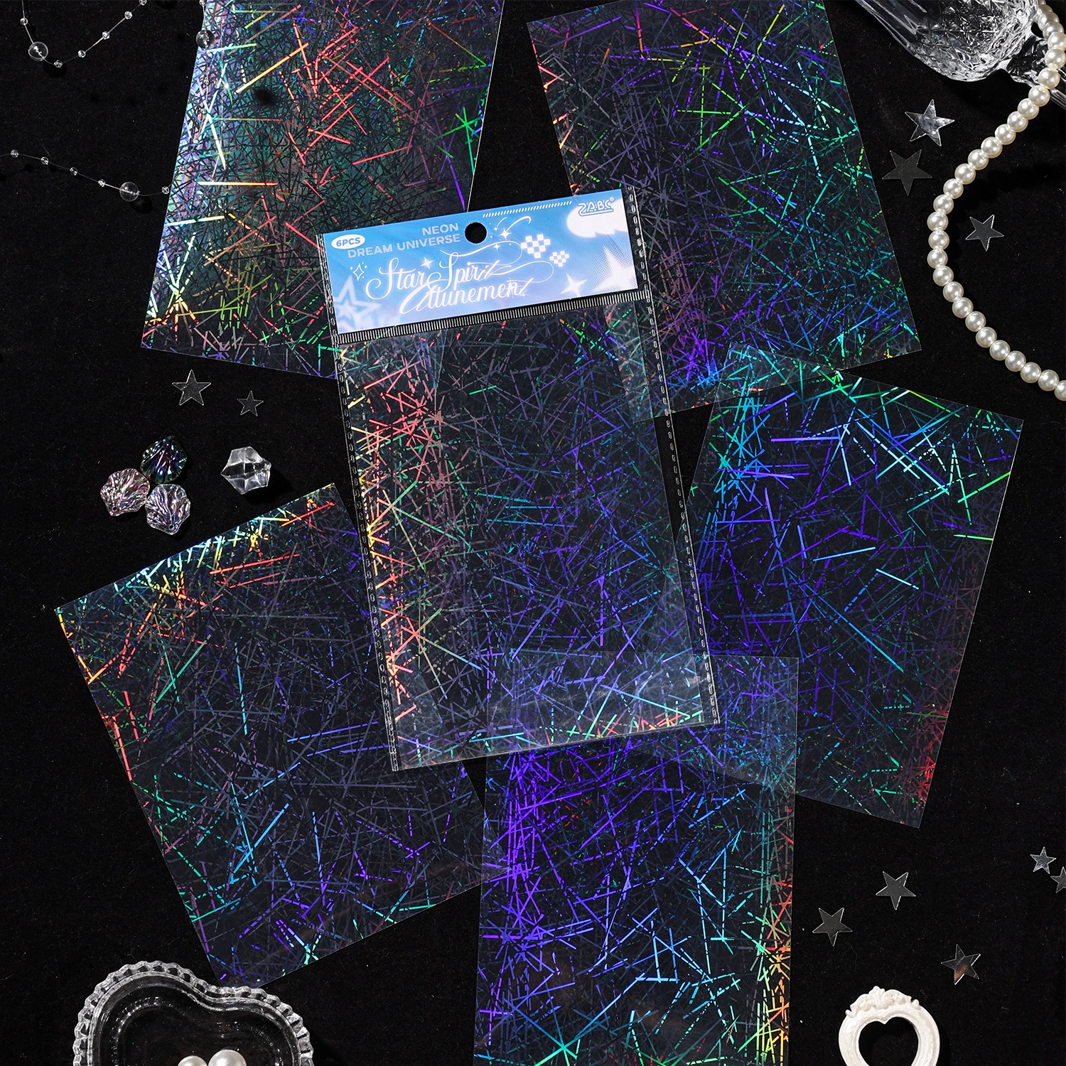 6sheets Neon Cosmos Series Ins Laser Flash Film PET Sticker 