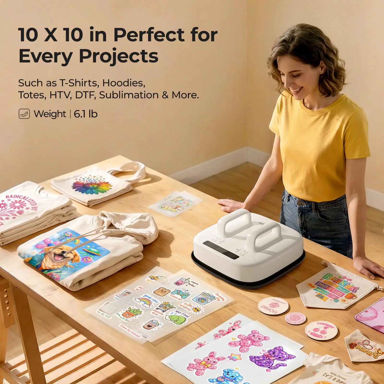 HTVRONT H10 V2 10x10in Heat Press, 25cmx25cm Portable Heat Press for T Shirts, HTV, Sublimation, Heat Transfer Projects - view 6