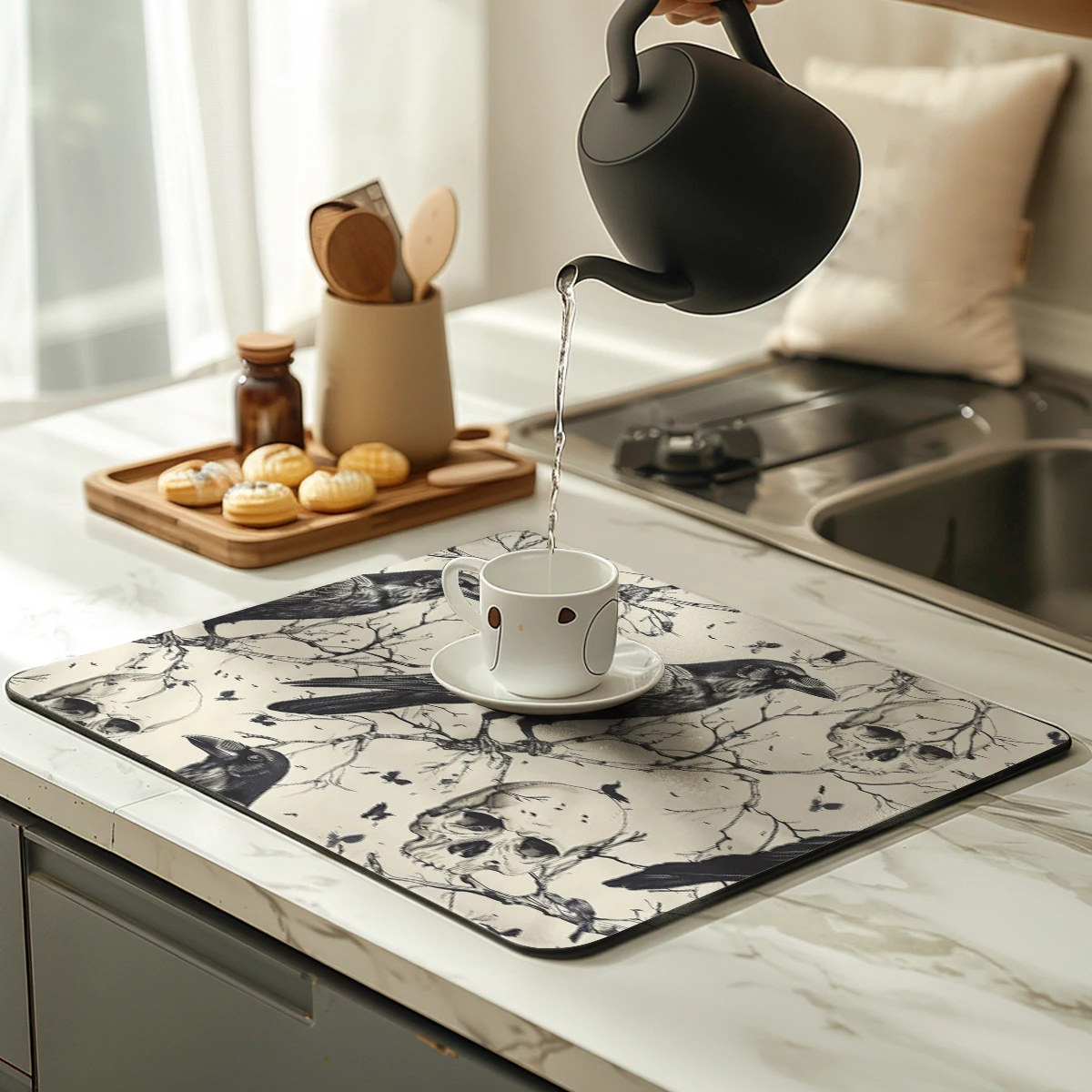 

Кухонный коврик для сушки, коврик для Хэллоуина для сушки кофе, впитывающая салфетка, нескользящий коврик для сушки стаканчиков, аксессуары для украшения стола