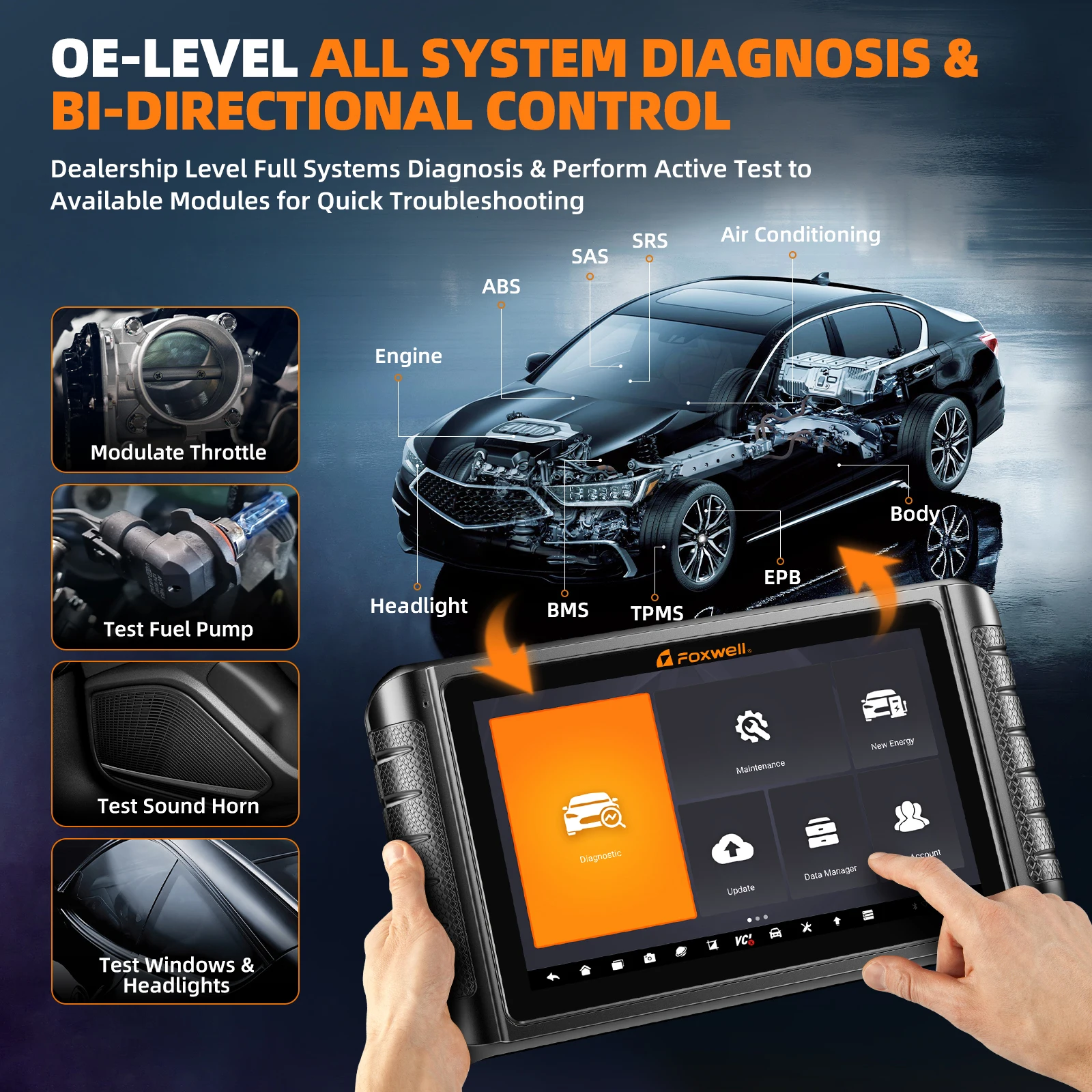 2024 FOXWELL Professional Car Scanner NT1009 Bidirectional Test Advanced ECU Coding 34+ Reset All System Diagnosis OBD2 Scanner