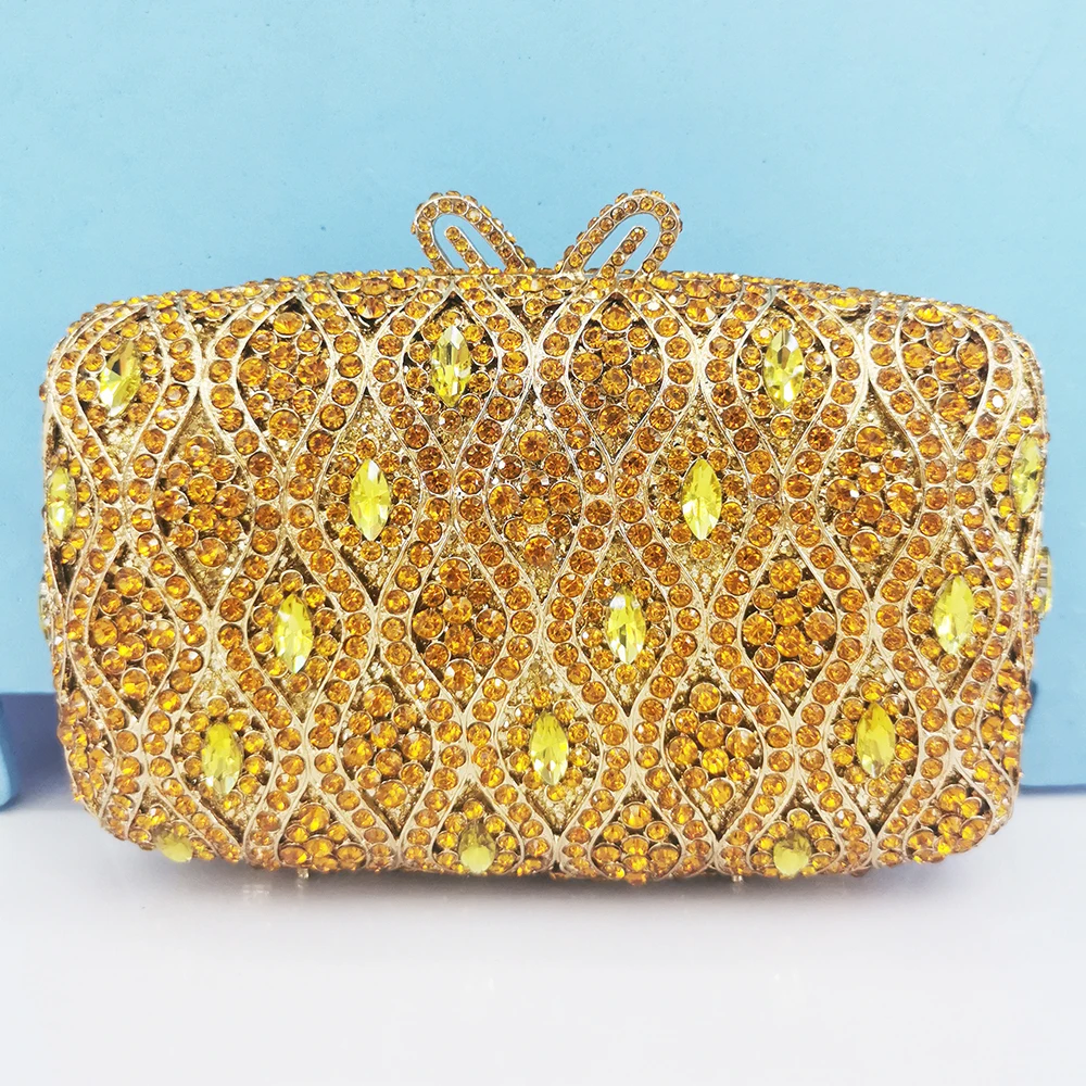 New Arrival Yellow Diamond Evening Clutches Fashion Blue/Green/Red Wedding Purses Handbags Crystal Lady Party Dinner Clutches