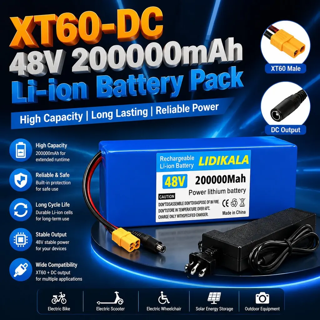 Pacco batterie agli ioni di litio 13S3P 48V 200Ah 18650 con BMS e batteria di ricambio ad alta potenza per monopattino elettrico e bicicletta elettrica da 500W-1000W
